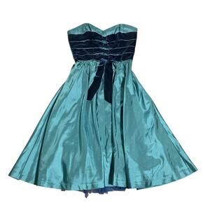 Betsey Johnson 90s Evening mini Dress y2k style sea blue with/ navy bows